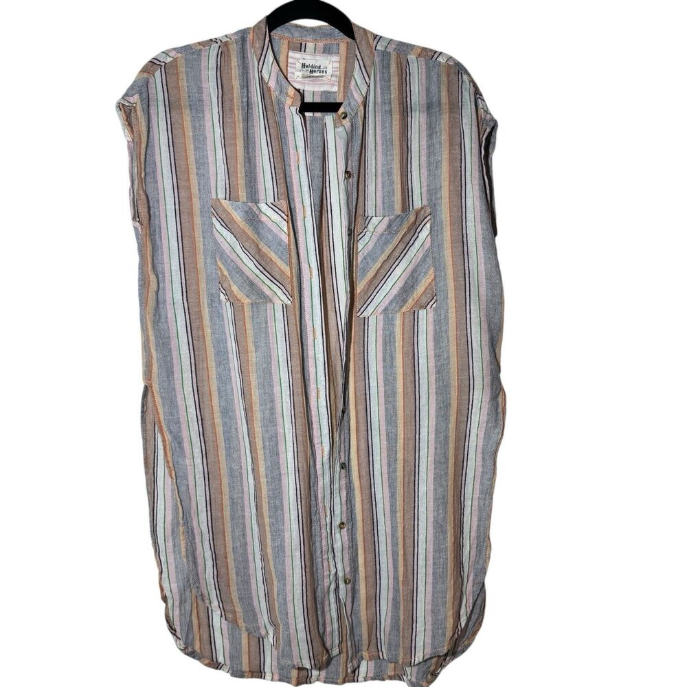 Anthropologie SMALL Holding Horses Sleeveless Striped Button Down Shirt Cotton